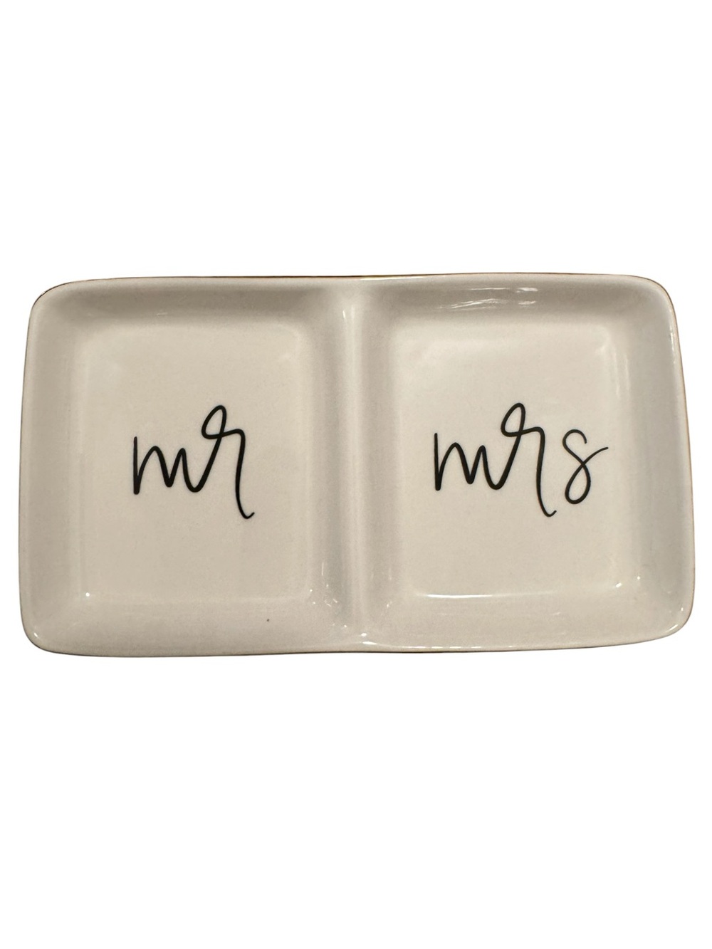 Mr & Mrs Ceramic Divided Trinket Dish - White with Black Script